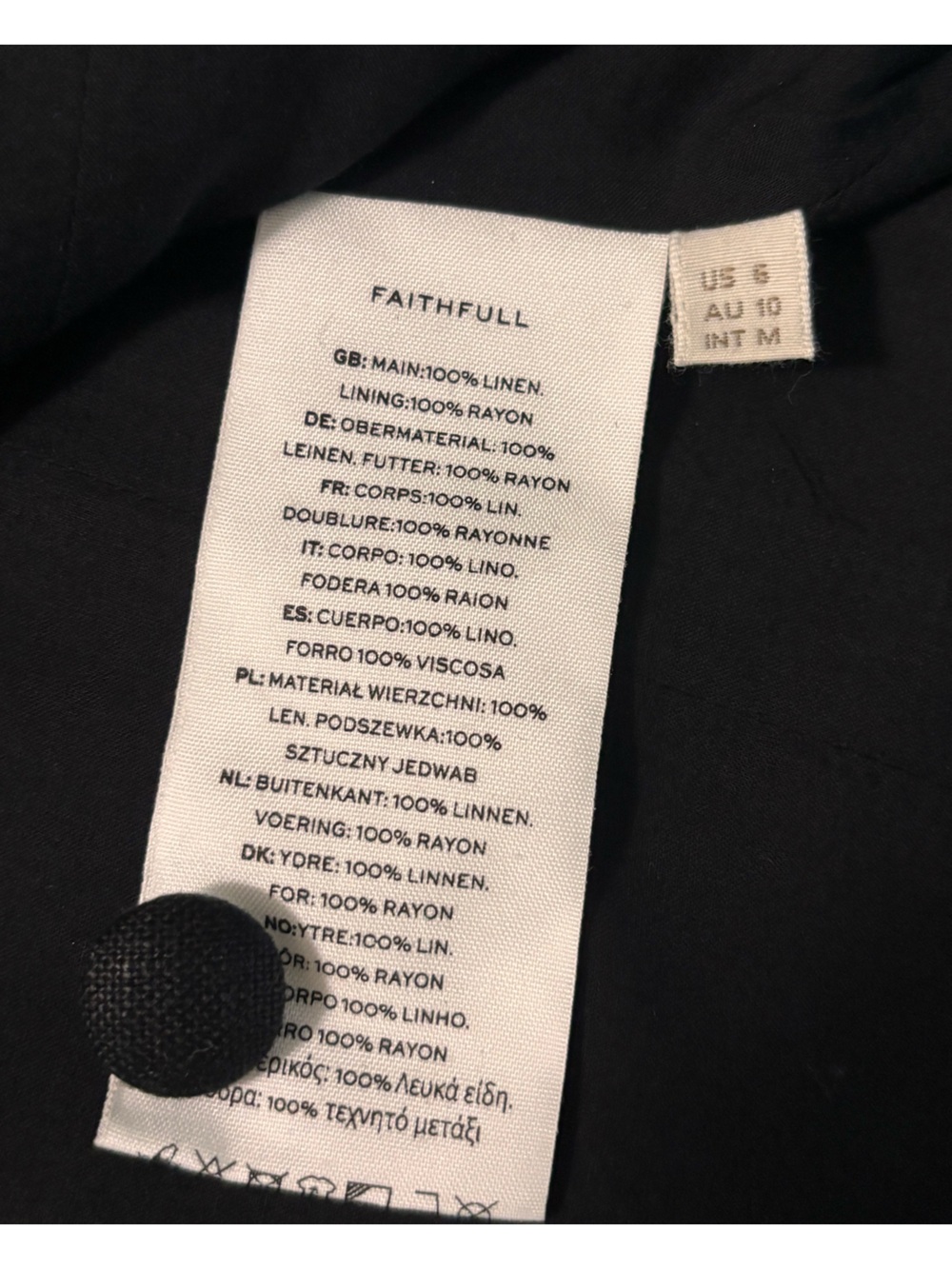 Black Faithfull Jane Linen Vest Size 6 - Picture 9 of 9